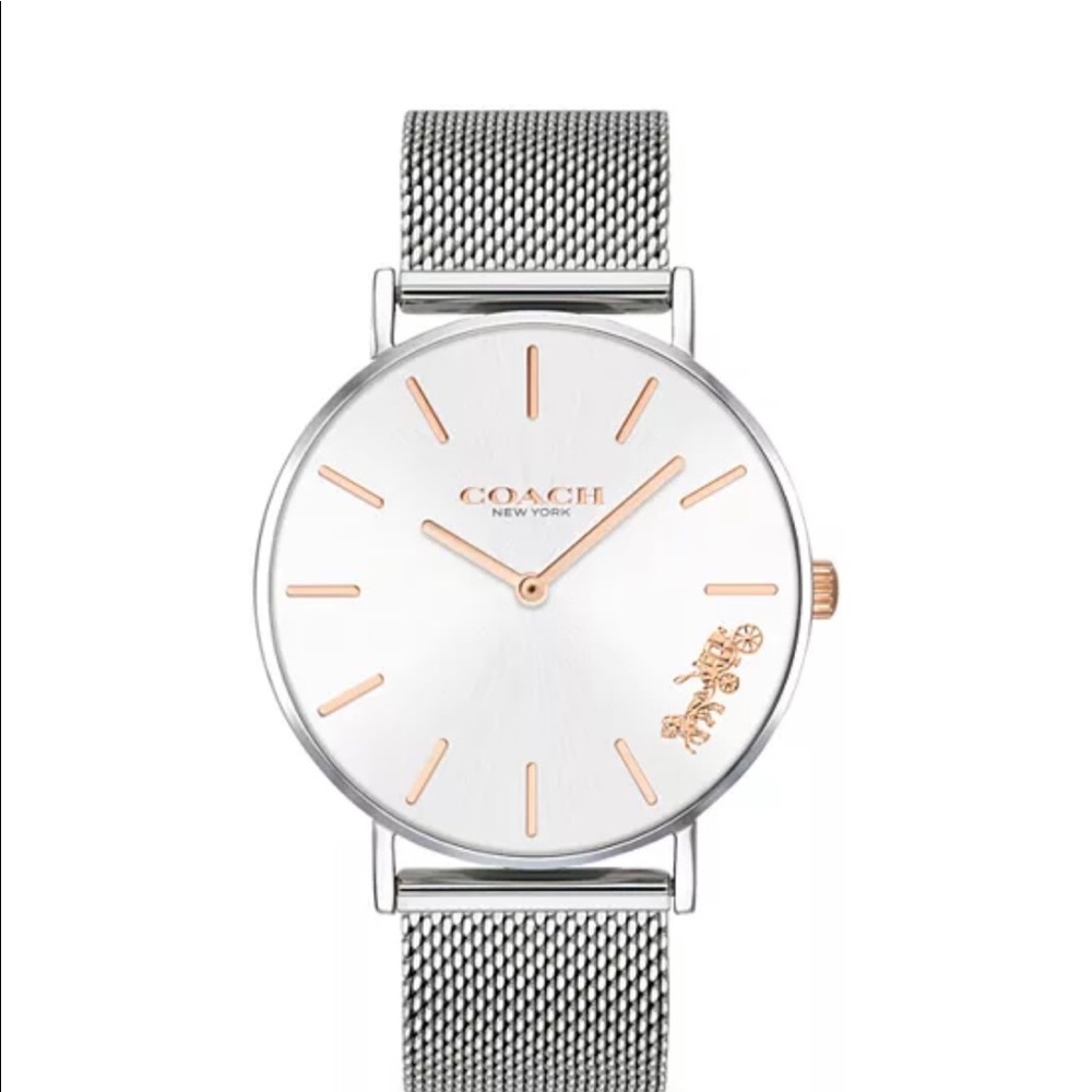 Coach Silver Mesh Bracelet Watch with Rose Gold Accents